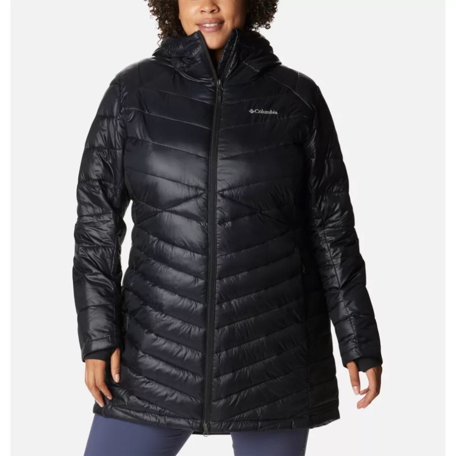 שחור קולומביה נשים Joy Peak Omni-heat אינפיניטי בינוני מבודד מעיל קפוצ'ון פלוס מידה