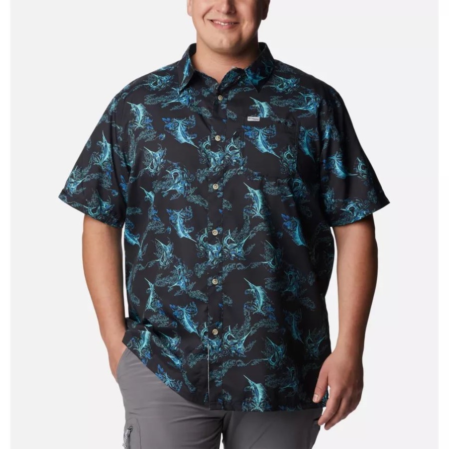 Black Sails Away Print Columbia Men's Pfg Super Slack Tide Camp חולצה גדולה