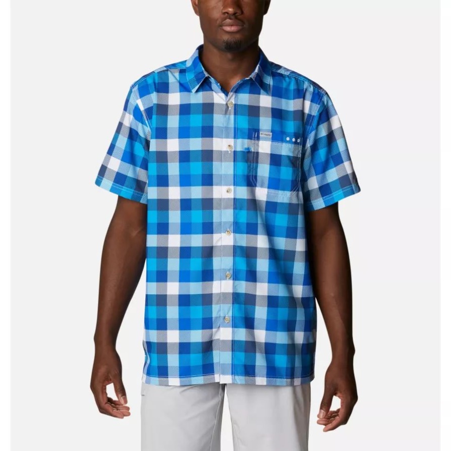 חולצה כחולה Macaw Multi Gingham Columbia גברים Pfg Super Slack Tide Camp
