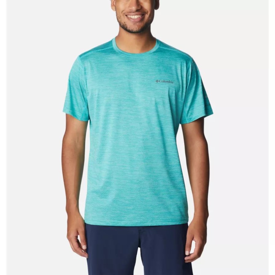 בהיר Aqua Heather גברים אלפיני צ'יל אפס חולצת צוות עם שרוולים קצרים קולומביה