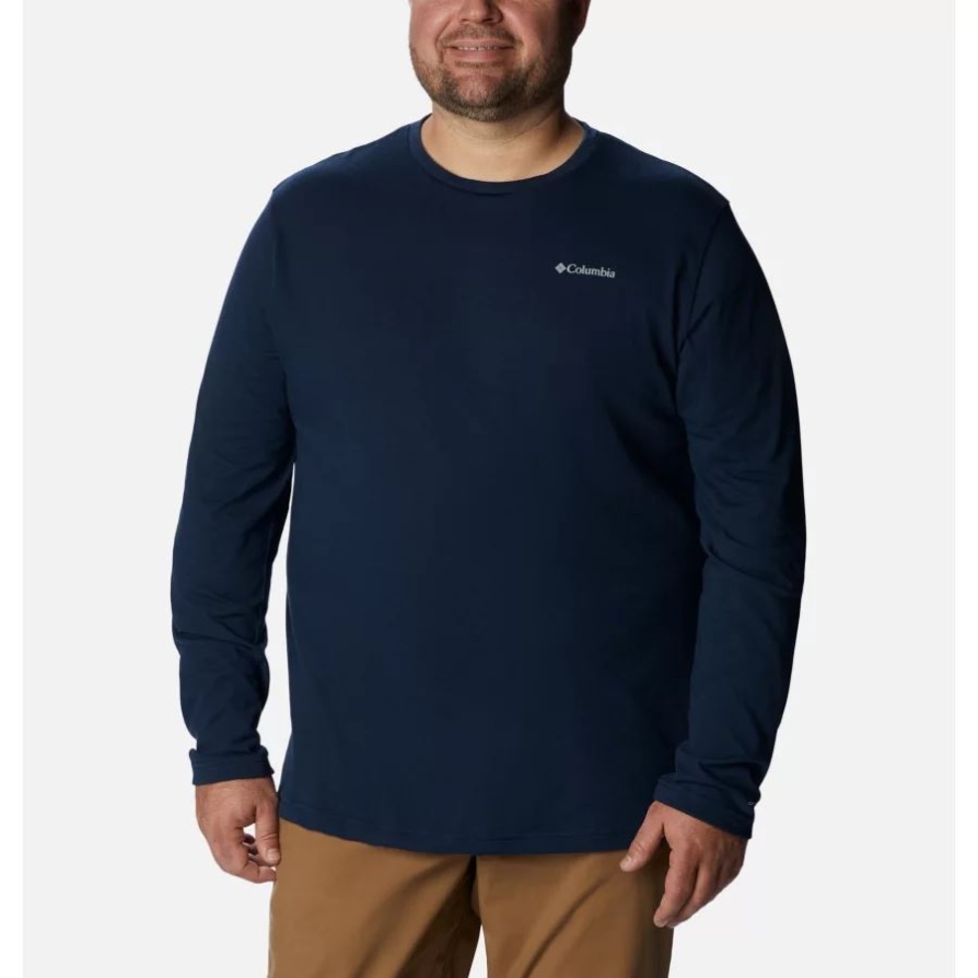 Collegiate Navy Heather גברים Thistletown Hills חולצת צוות עם שרוולים ארוכים ביג קולומביה