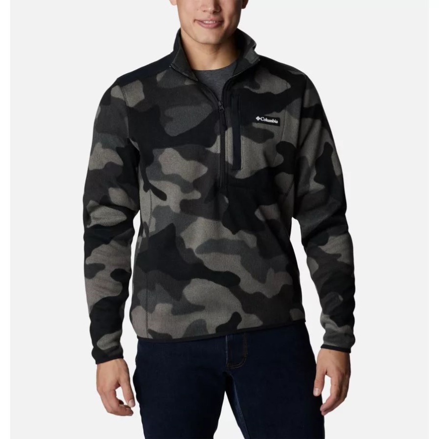 סוודר גברים צמר חצי רוכסן מודפס ב-columbia Black Mod Camo Weather Ii