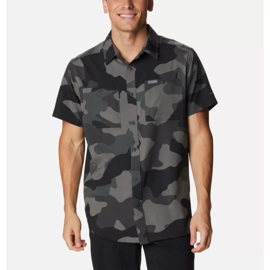 חולצה ארוגה עם שרוולים קצרים מודפסת ב-columbia Black Mod Camo