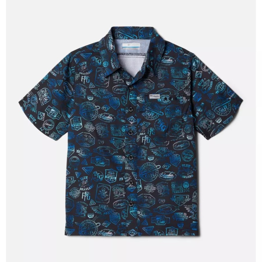 Columbia Black Tye Dye Pfg Pfg בנים סופר Slack Tide חולצת מחנה עם שרוולים קצרים
