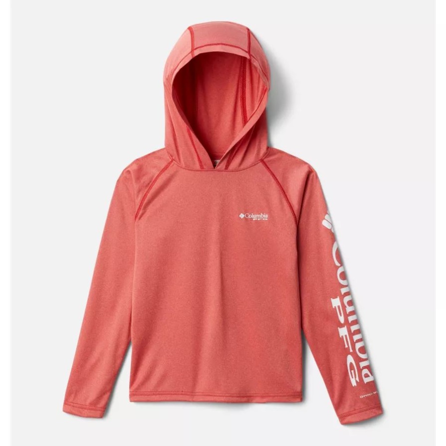 Columbia Boys' Pfg Terminal Tackle Heather Hoodie אדום ניצוץ אברש/לוגו לבן