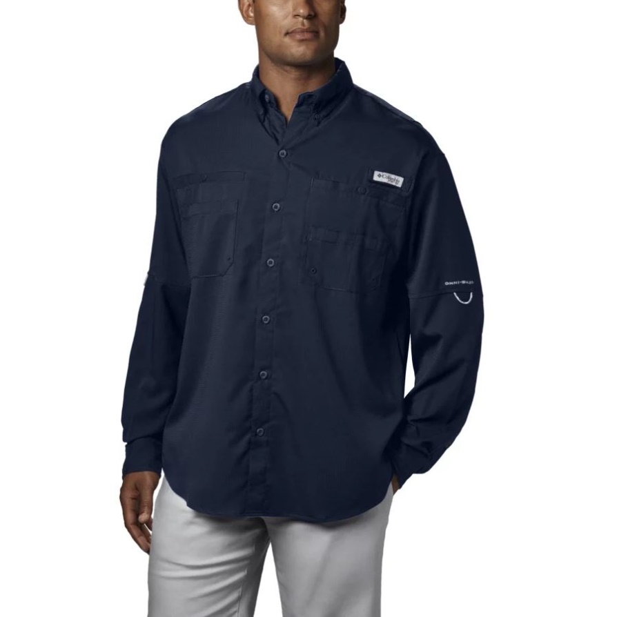 Columbia Collegiate Navy גברים Pfg Tamiami Ii חולצת שרוולים ארוכים גבוהה
