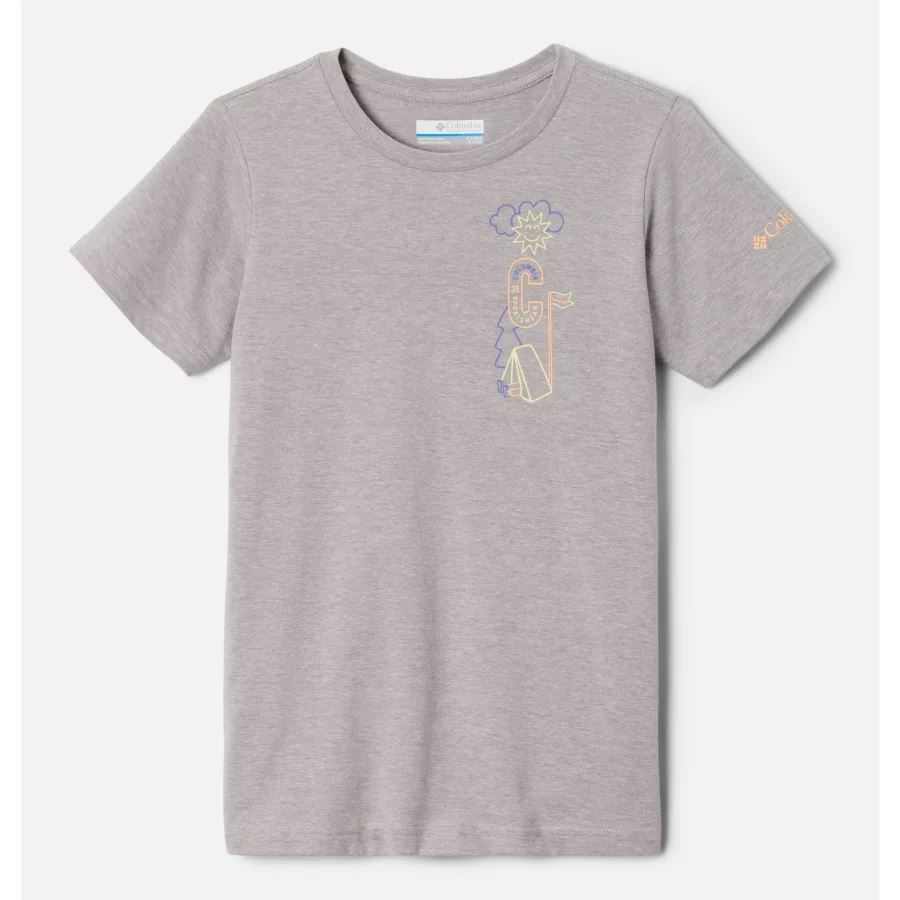 Columbia Columbia Grey Hthr/camp Csc Graphic Girls'mission Lake חולצת טריקו גרפית עם שרוולים קצרים