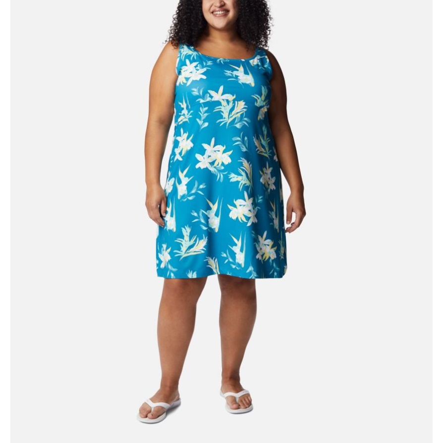 קולומביה Deep Marine/tossed Tropics Print נשים Pfg Freezer Iii שמלת פלוס מידה