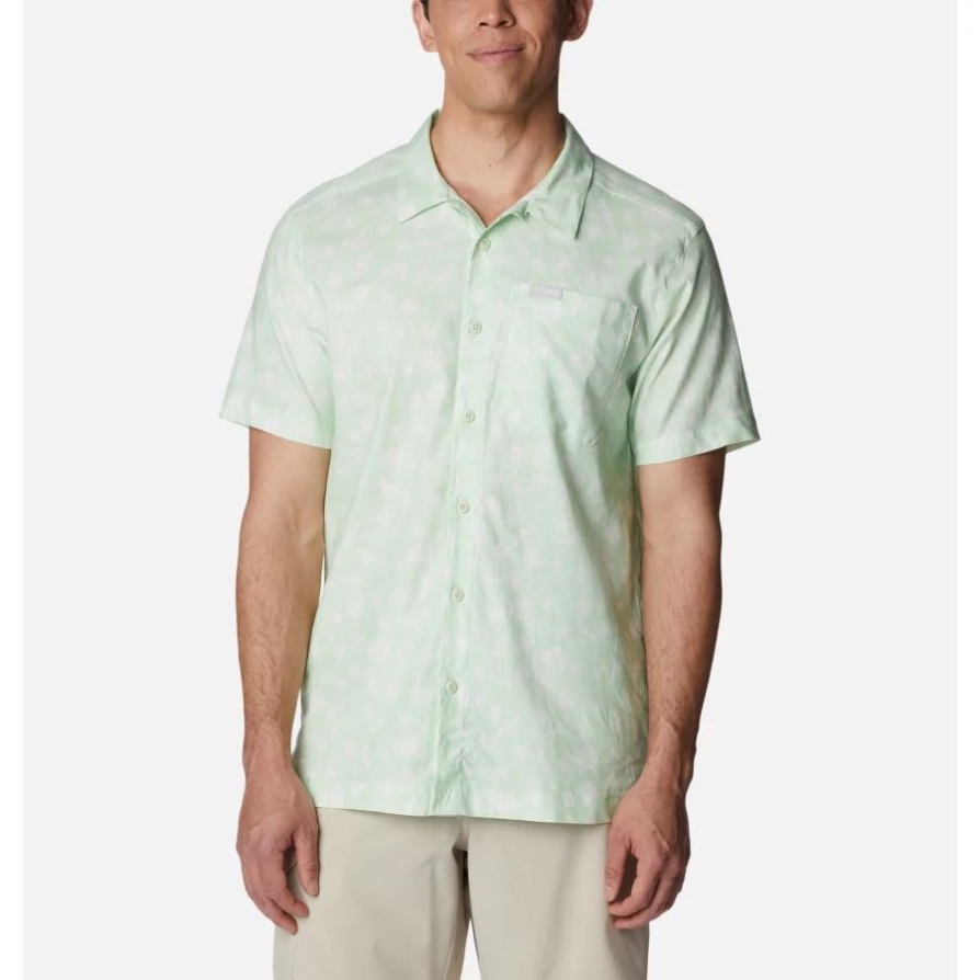 חולצת פשתן עם שרוולים קצרים של קולומביה Ice Green Desert Deze גברים של Sage Springs