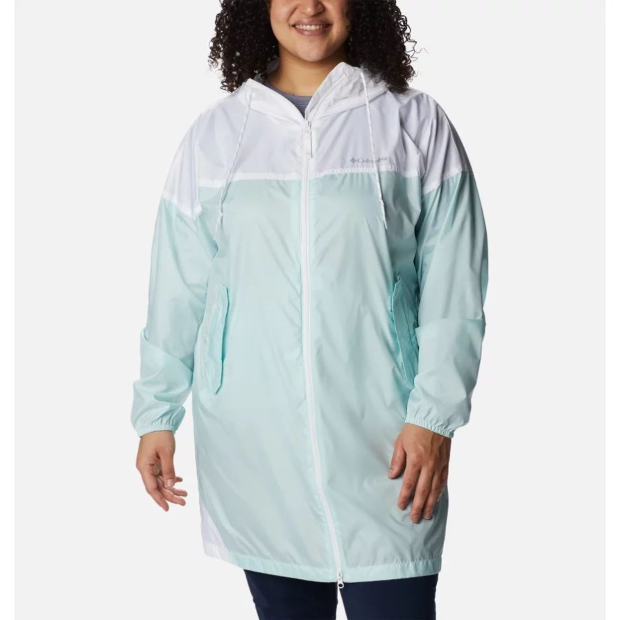 Columbia Icy Morn/white לנשים פלאש Challenger ארוך מעיל רוח פלוס מידה