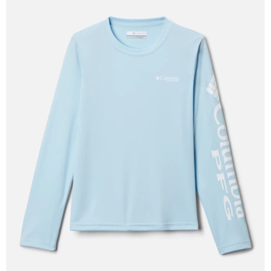 T-shirt עם שרוולים ארוכים מסוג Pfg לילדים של קולומביה לוגו כחול/לבן