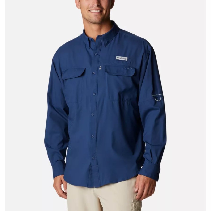 Columbia גברים Pfg Skiff Guide ארוג חולצת שרוולים ארוכים קרבון