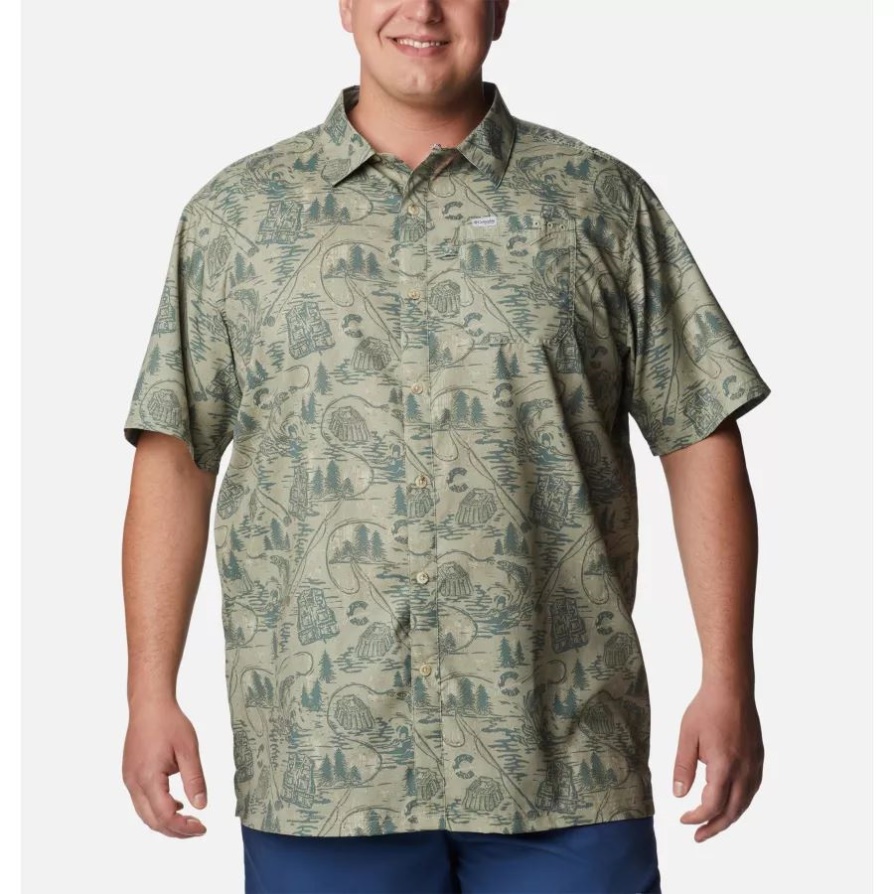 Columbia גברים Pfg Super Slack Tide Camp חולצה גדולה מתכת Pfg Origins Print