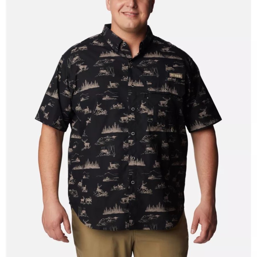 Columbia Men's Phg Super Sharptail חולצת שרוול קצר גדול שחור הדפס כפרי גבוה