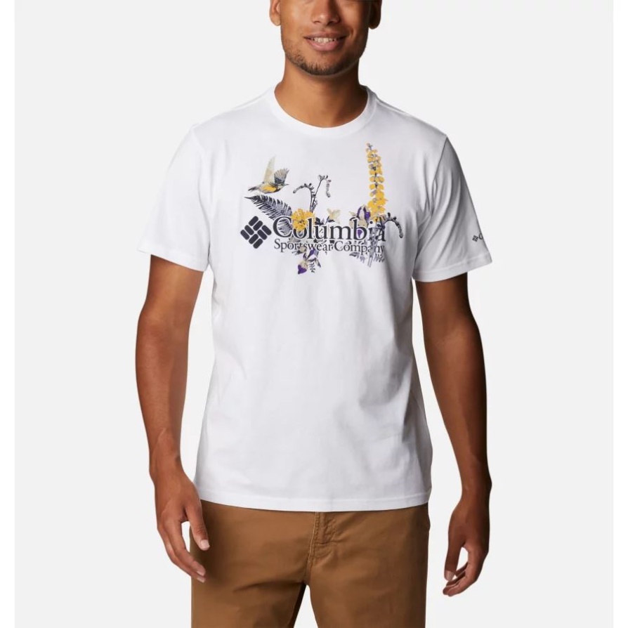 Columbia Men's Path Lake חולצה גרפית לבנה/fieldcreek Graphic