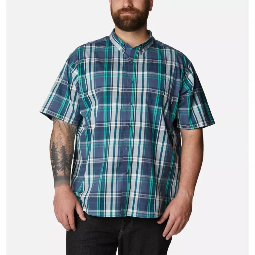 Columbia Men's Rapid Rivers Ii חולצת שרוול קצר גדול הרים כהים מולטי מדרס