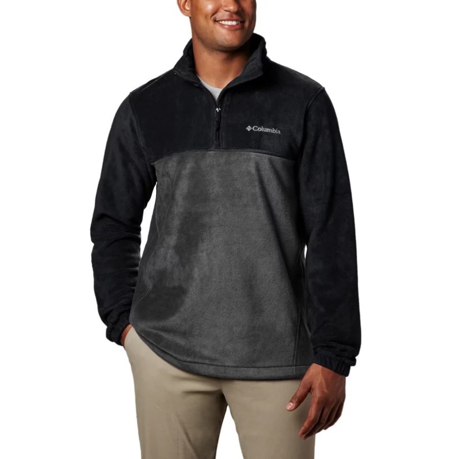 Columbia Men's Steens Mountain סוודר צמר חצי רוכסן שחור/גריל