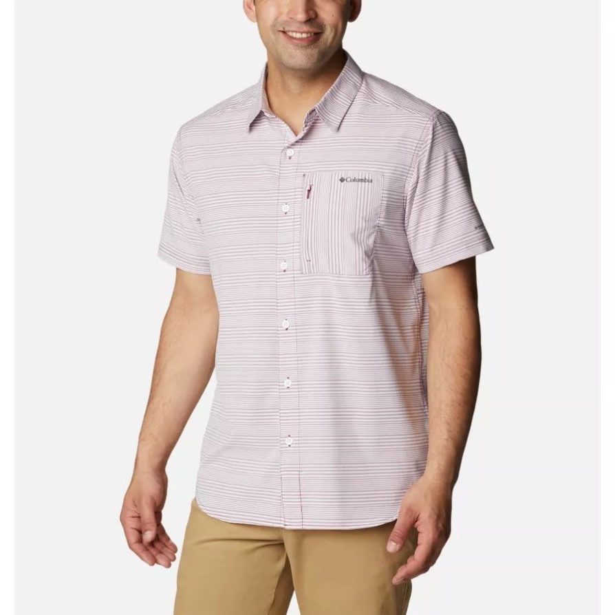 Columbia Men's Twisted Creek Iii חולצת שרוולים קצרים בצל אדום פס גל גלי