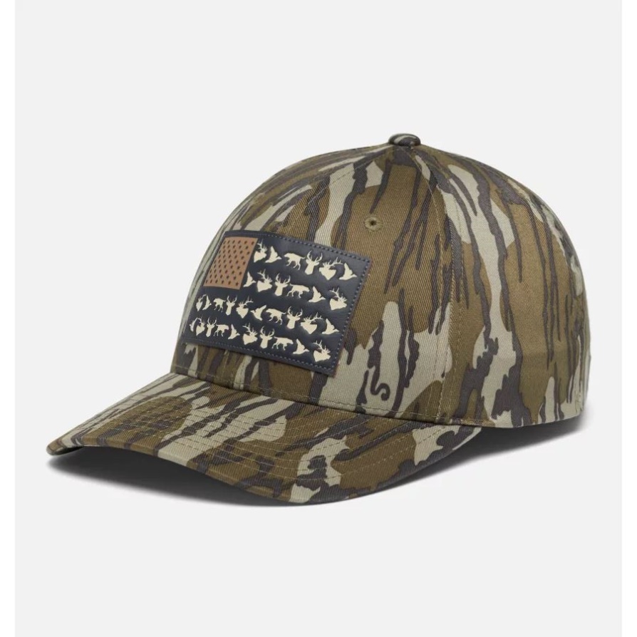 Columbia Mossy Oak Bottomland Phg Game Flag 110 Snap Back Cap כתר נמוך