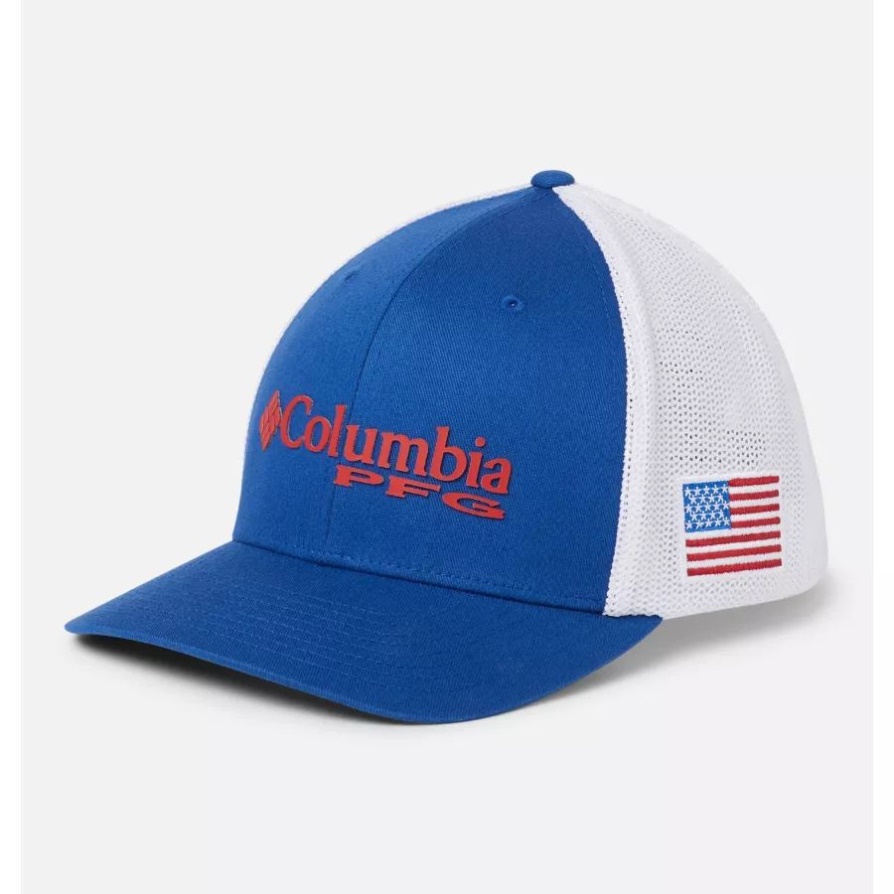 כובע כדורי רשת לוגו Columbia Pfg אמצע כתר הר כחול/דגל ארה"ב
