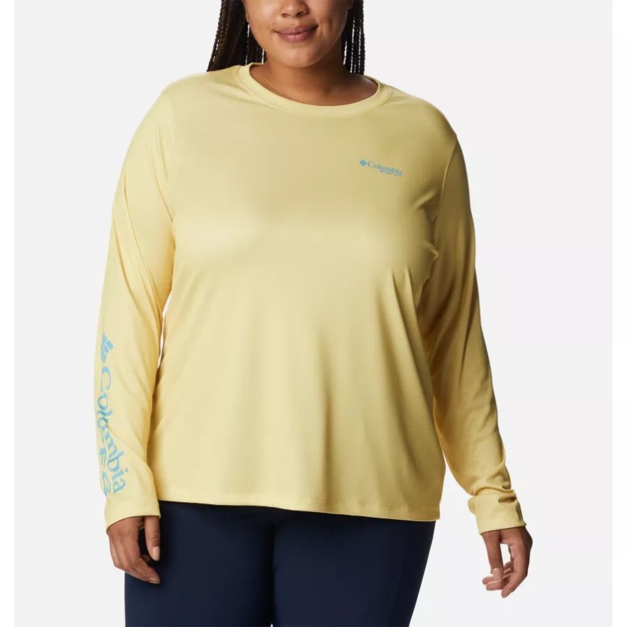קולומביה תירס מתוק/ים גל נשים Pfg Tidal Tee Island Time חולצת שרוולים ארוכים פלוס מידה