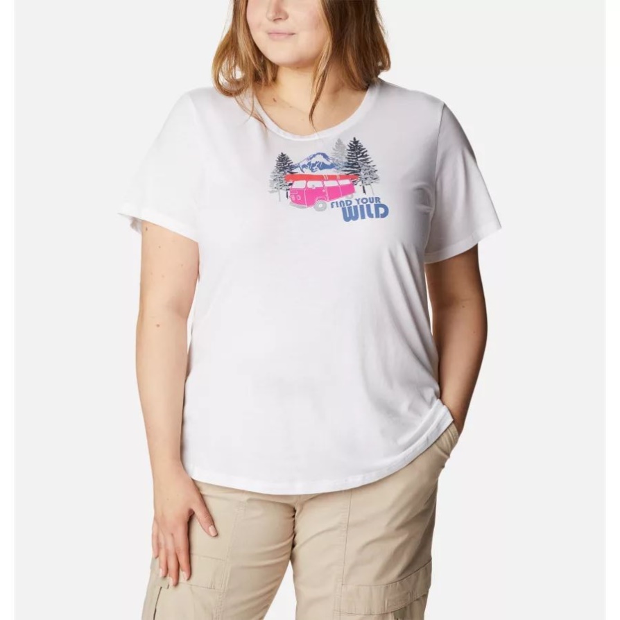 Columbia White/van Life חולצת טריקו גרפית לנשים דייזי ימים במידות גדולות