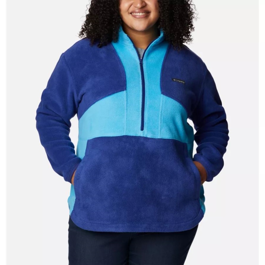 קפיצי בנטוון לנשים של קולומביה Colorblock סוודר צמר חצי רוכסן פלוס מידה ספיר כהה/כחול צ'יל