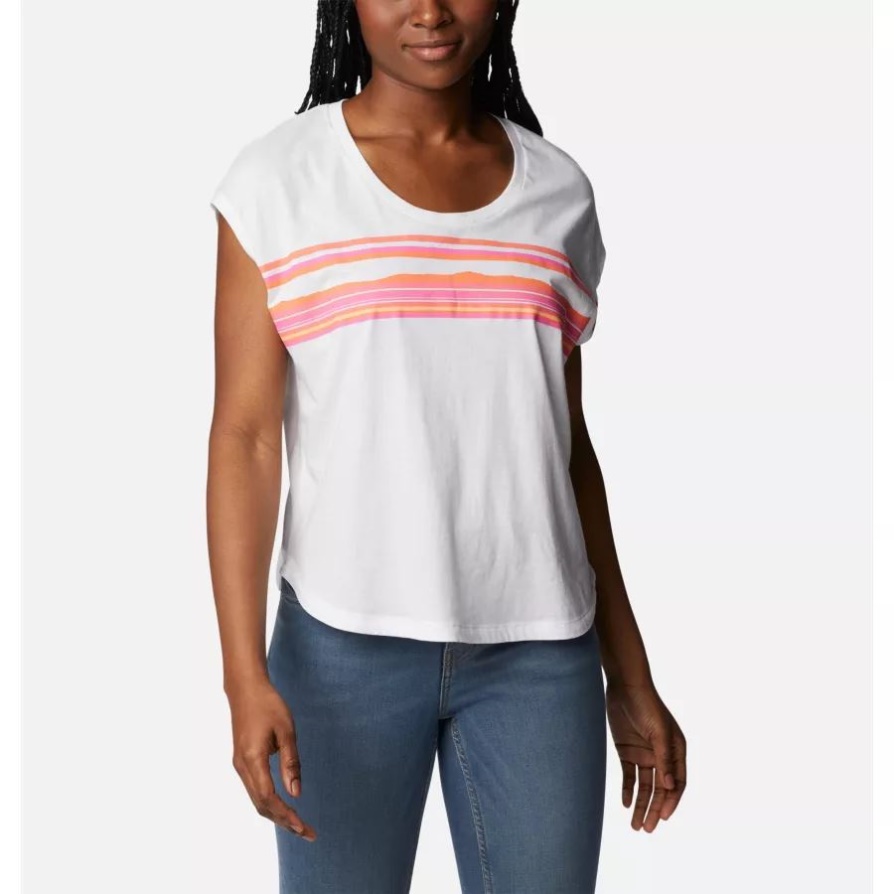 Columbia Women's Bluebird Days חולצת טריקו מודרנית לבנה/שלווה פרספקטיבה גרפית