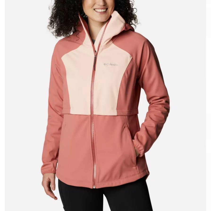 קולומביה לנשים קניון אחו Softshell קפוצ'ון מעיל הליכה כהה קורל/אפרסק פריחת