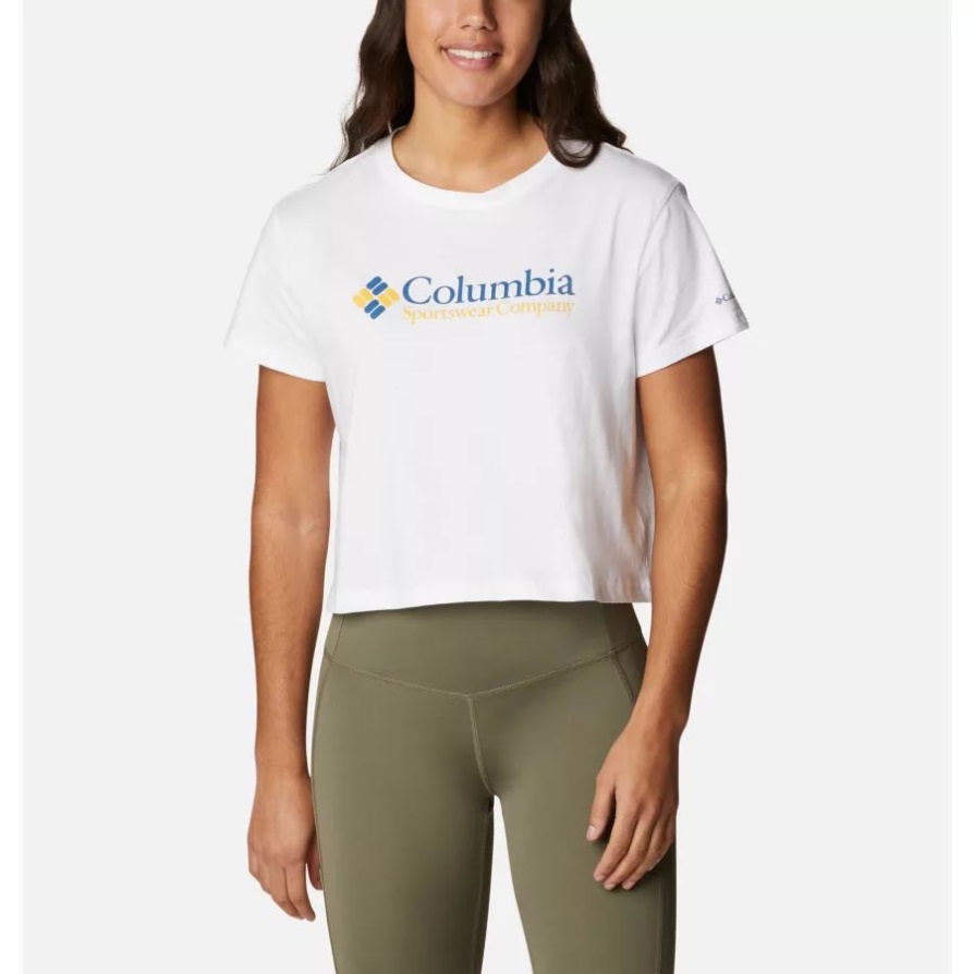 Columbia Women's North Cascades חולצת טריקו חתוכה גרפית לבנה/csc רטרו