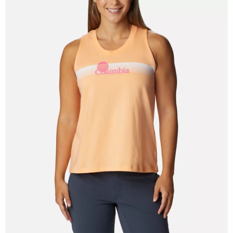 Columbia Women's North Cascades טנק אפרסק/גרפיקה של מותג הפוך