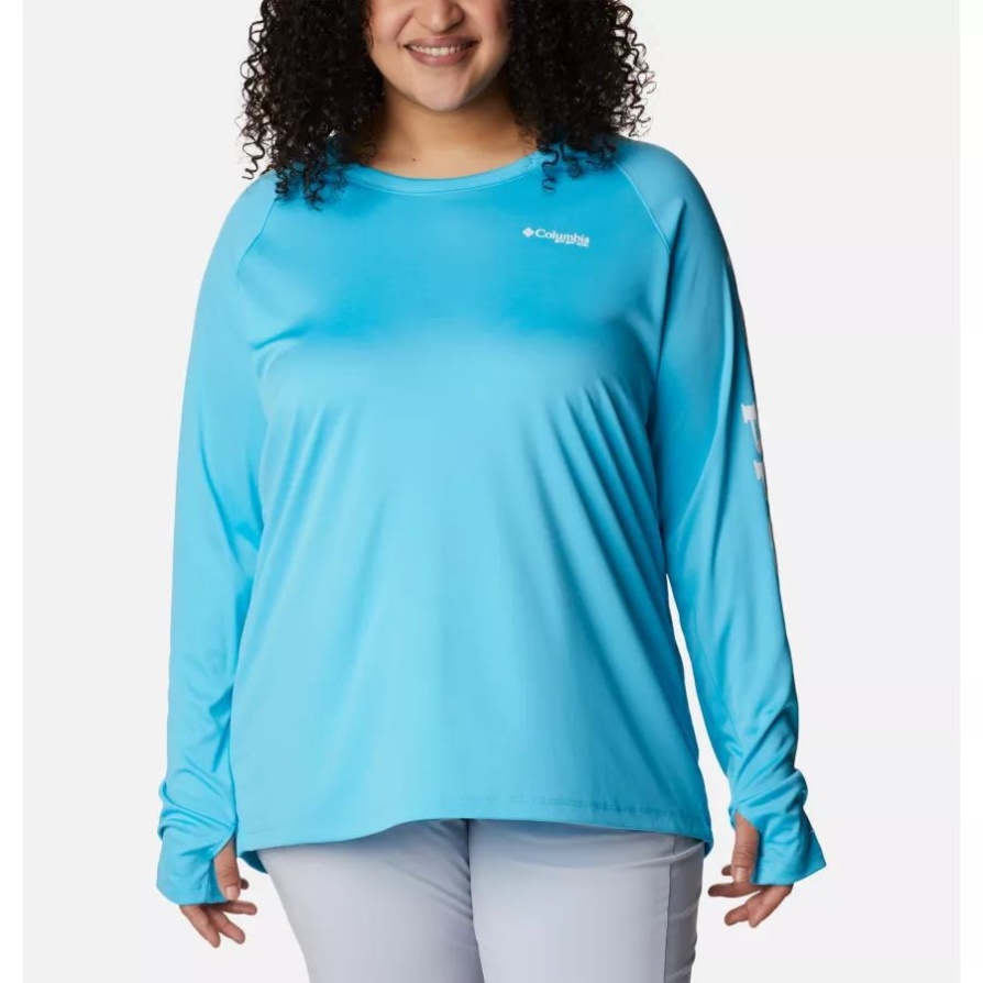 קפוצ'ון קפוצ'ון Pfg Tidal Tee לנשים של קולומביה בגודל Atoll/לוגו לבן