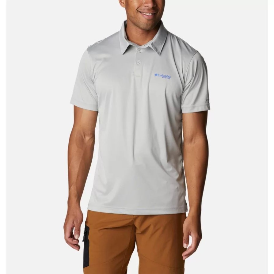 מגניב אפור חום/כחול חי לוגו גברים Pfg Terminal Tackle Heather Polo Columbia