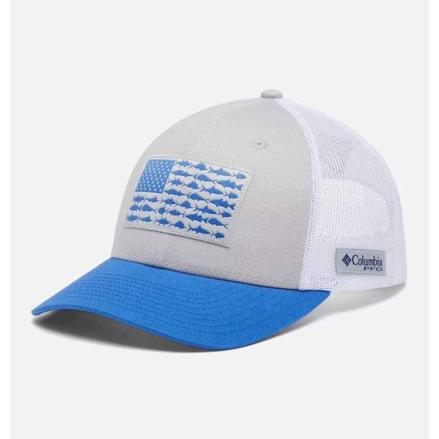 מגניב אפור/לבן/כחול חי קולומביה Pfg דגל רשת רשת Snapback באמצע כתר