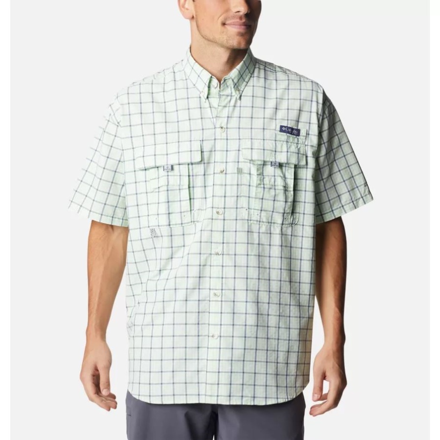 Key West Gingham Grid Pfg לגברים סופר בהמה חולצה עם שרוולים קצרים קולומביה