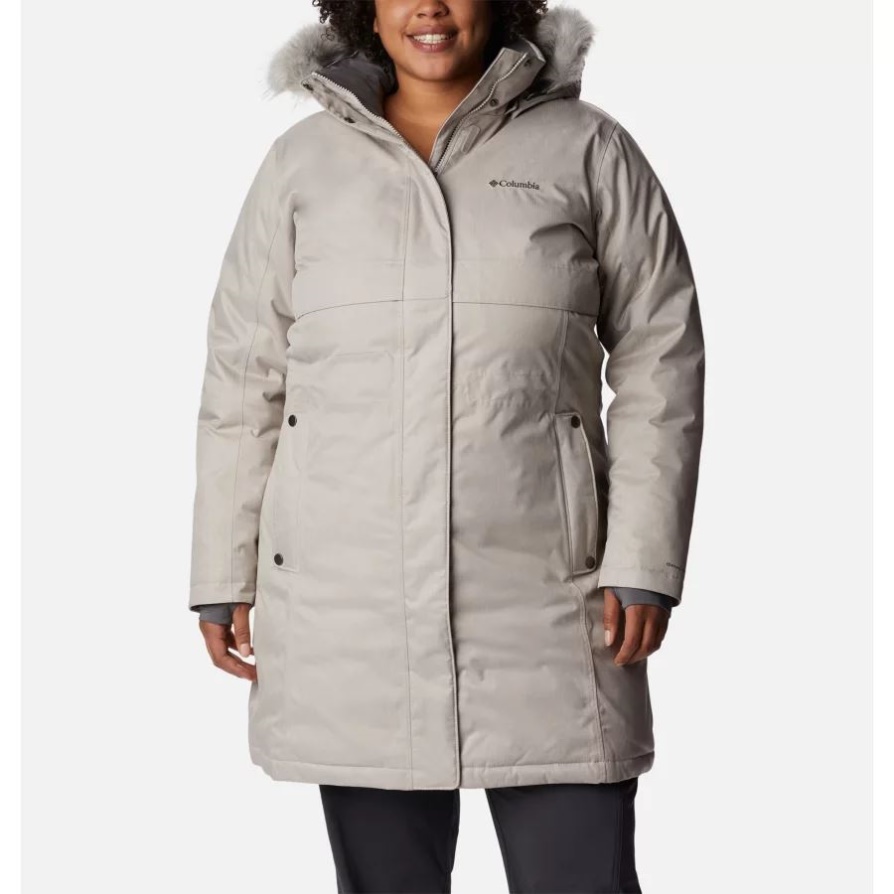Light Cloud Columbia מותג נשים אפרה הצתות חורף ארוך מעיל פלוס מידה
