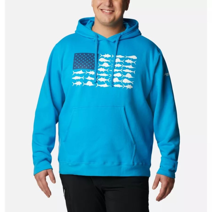 גברים Pfg Fish Flag Ii קפוצ'ון מצפן גדול כחול/לבן דגי חוף קולומביה