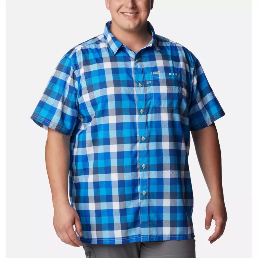 Pfg גברים סופר Slack Tide Camp חולצה גדולה קולומביה כחולה Macaw Multi Gingham