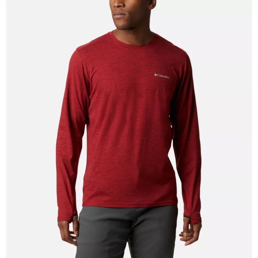 Mountain Red Heather Tech Trail גברים צוות עם שרוולים ארוכים חולצה ב-Columbia