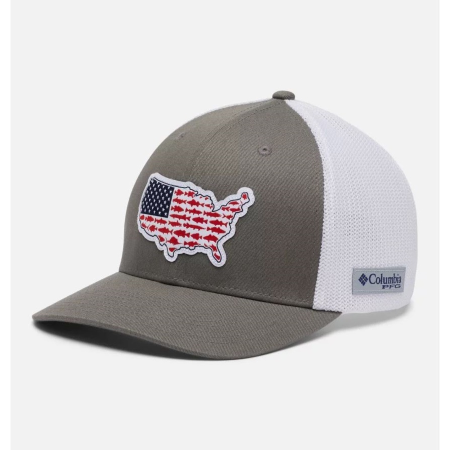 Pfg Mesh Stateside Ball Cap Titanium/usa Patch Columbia