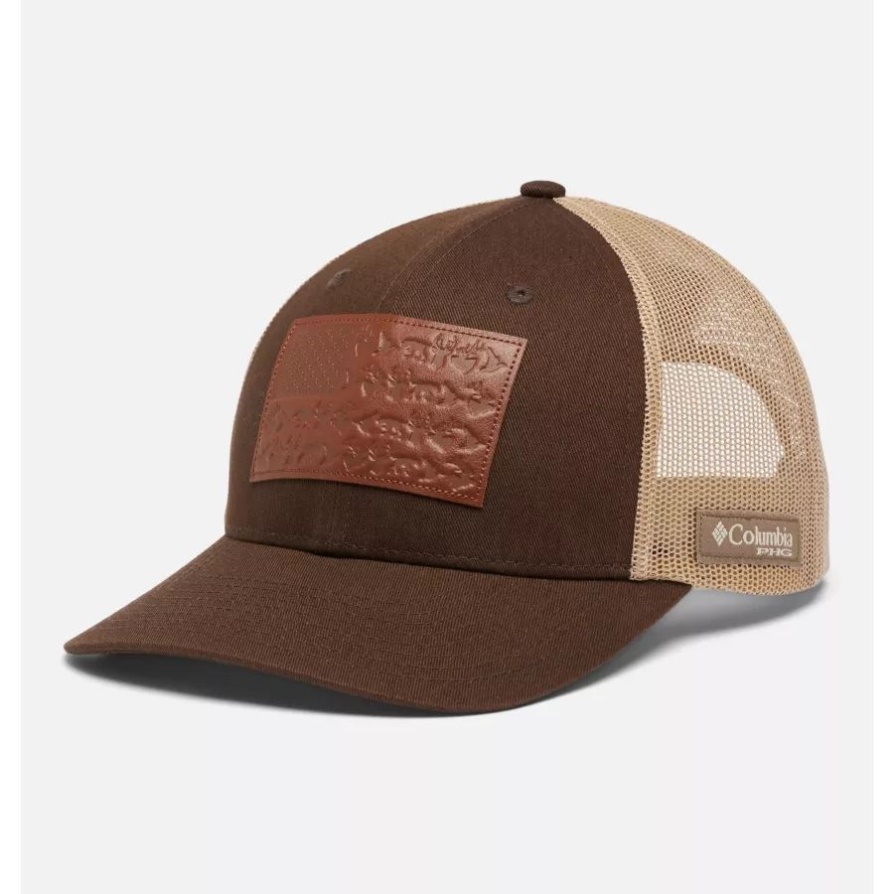 Phg Leather Game Flag Snap Back Cap- Mid Crown Columbia Cordovan/flax
