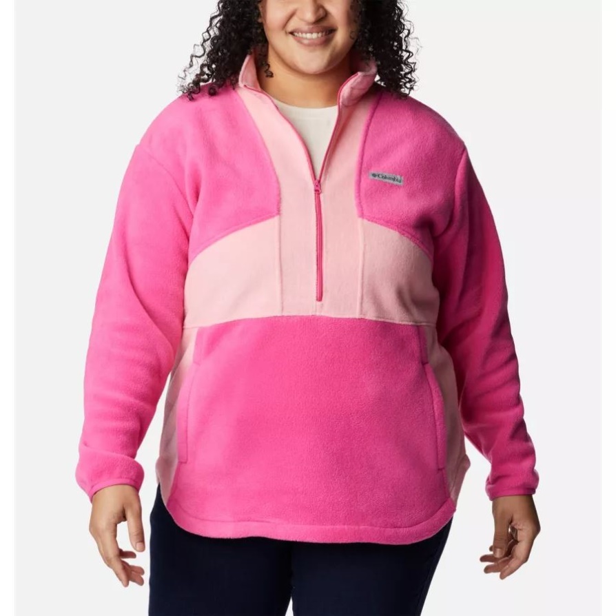 קרח ורוד/סחלב ורוד לנשים נבדק קשוח בצבע ורוד Colorblock סוודר צמר חצי רוכסן פלוס מידה קולומביה