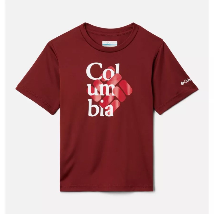 חולצת טריקו גרפית של ג'ספר אדום/interlace Gem Columbia Boys Edisun Trail