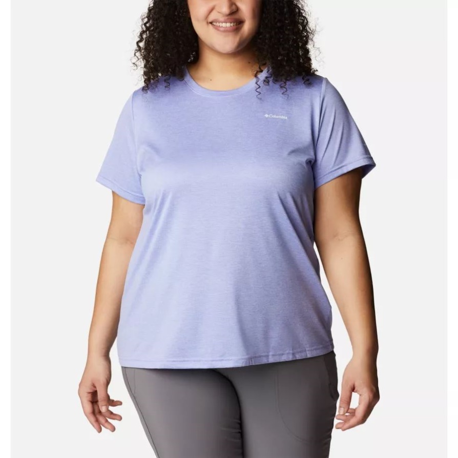 שלווה Heather Columbia נשים טיול קולומביה חולצת צוות שרוולים קצרים פלוס מידה