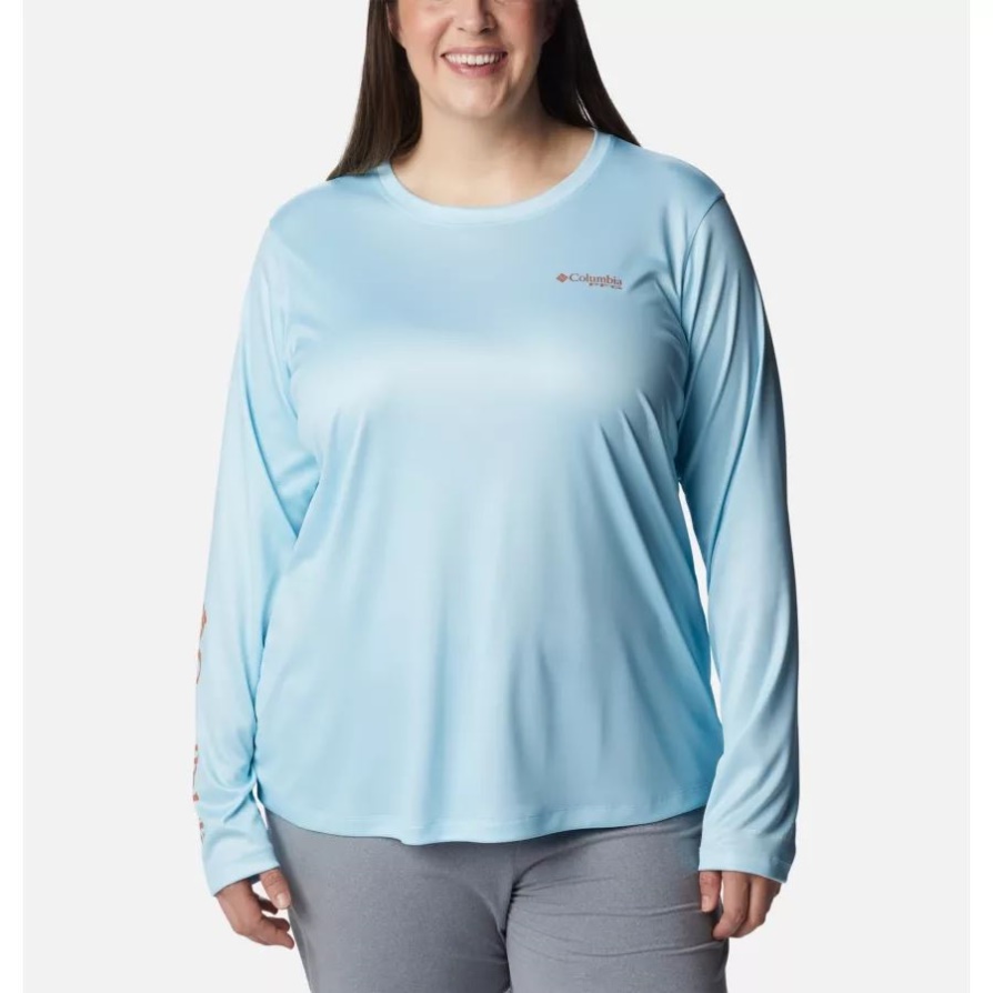 אביב כחול/אי כתום קולומביה נשים Pfg Tidal Tee Island Time חולצת שרוולים ארוכים במידות גדולות