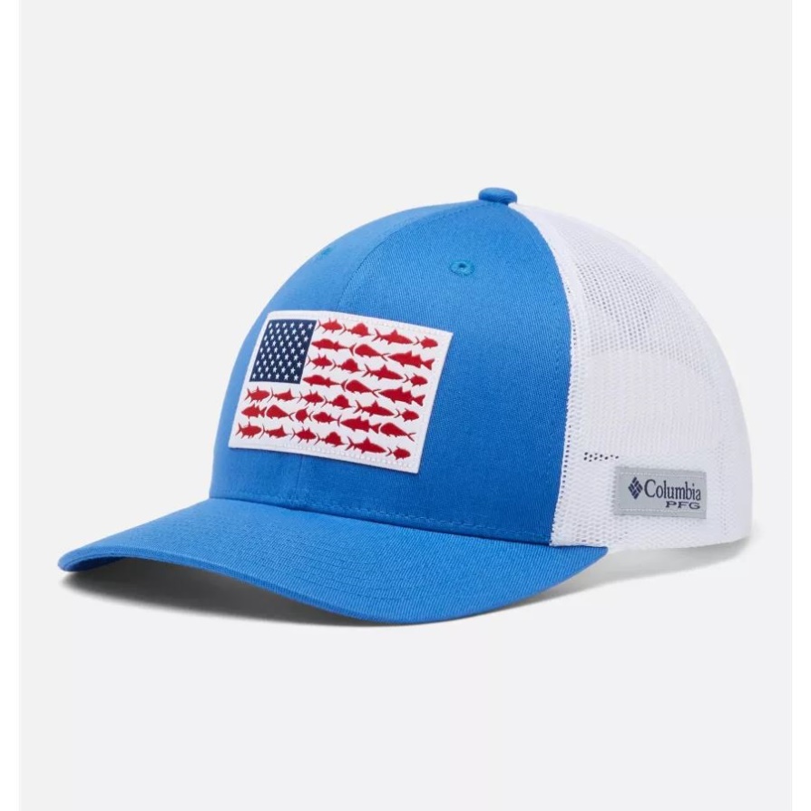 כחול חי / לבן קולומביה Pfg דגל רשת רשת Snapback באמצע כתר