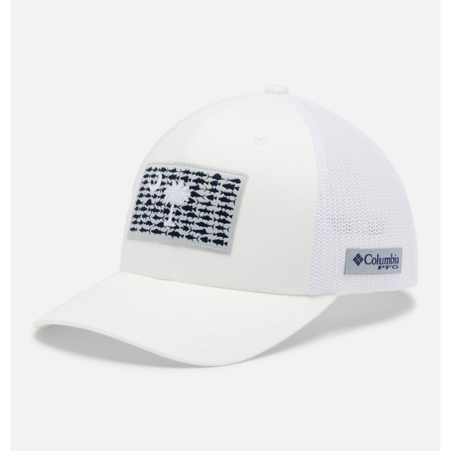 White/key West Fish Flag Pfg Fish Flag Mesh Ball Cap High Crown Columbia