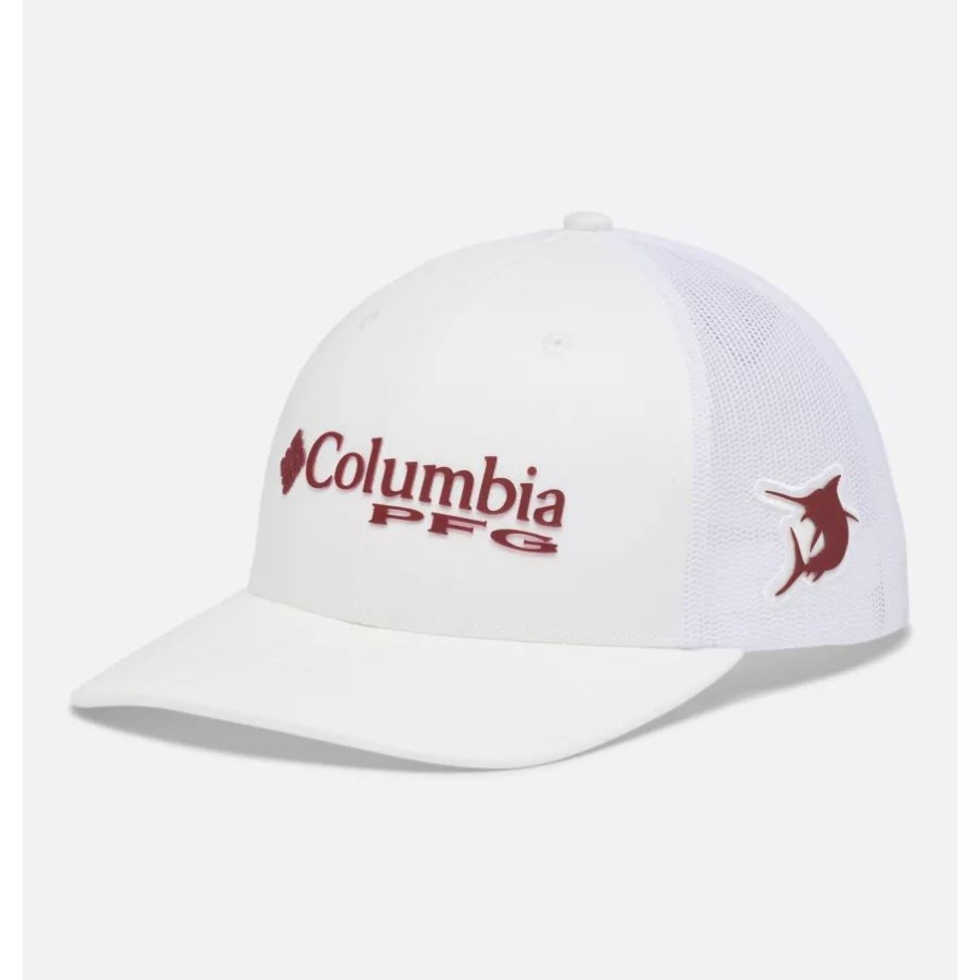 לבן/אדום ג'ספר Pfg Logo Mesh Snapback אמצע כתר קולומביה