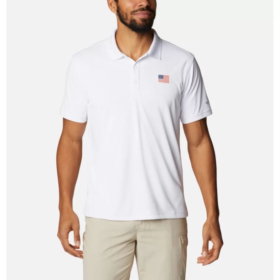 White/us Flag Columbia גברים Pfg טרמינל להתמודד עם דגל פולו