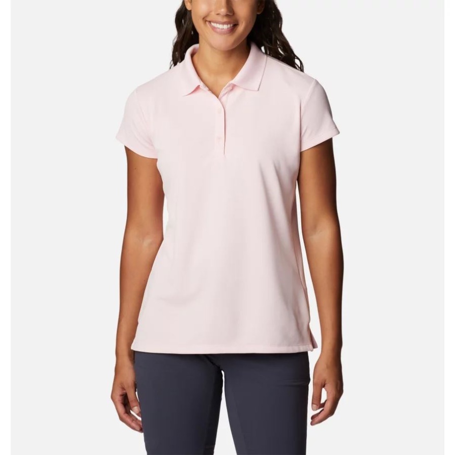 Pfg לנשים Innisfree שרוולים קצרים פולו קולומביה סאטן ורוד